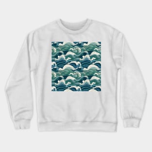 Ephemeral Crests: Hokusai Waves Reimagined Crewneck Sweatshirt